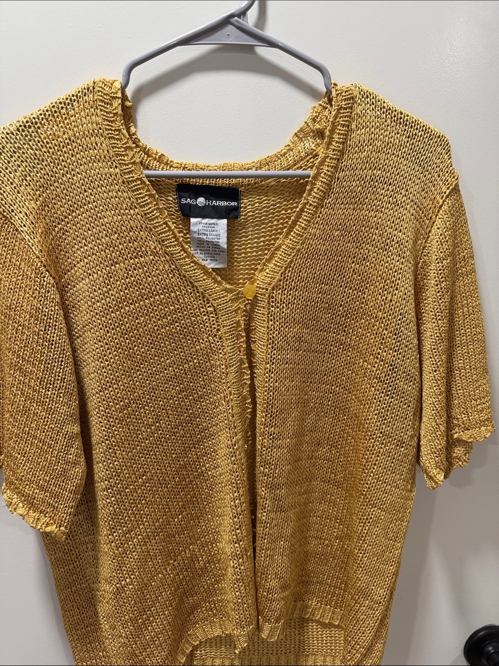 Sag Harbor Golden Yellow Open-Knit Short Sleeve Cardigan